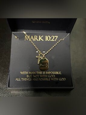 Brilliance Gold Faith Tag & Cross Pendant Necklace